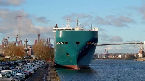 RoRo car carrier ship at berth in the port of Hamburg Stock Footage 296193054