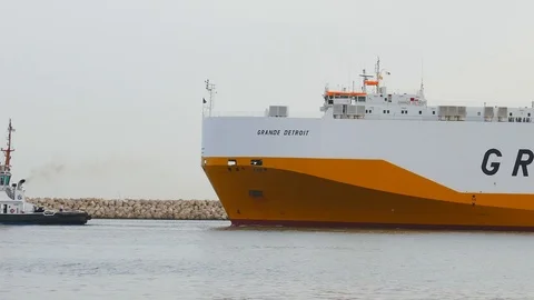 RoRo ship side view 4k Stock Footage 90219728