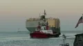 RORO Ship with Tug at Dusk HD Footage