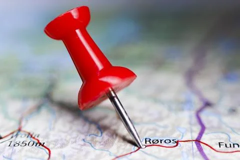 Roros, Norway pin on map Stock Photos