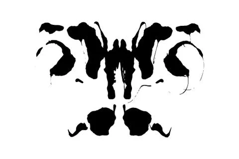 Rorschach inkblot test illustration, random symmetrical ink abstract ink stains. Illustrazione stock