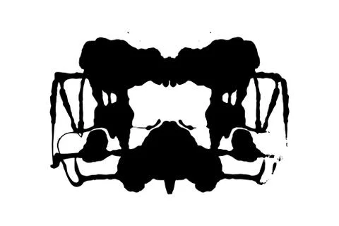 Rorschach inkblot test illustration, random symmetrical ink abstract ink stains. Stock Illustration