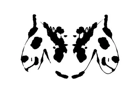 Rorschach inkblot test illustration, random symmetrical ink abstract ink stains. Stock Illustration