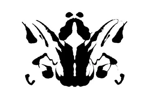 Rorschach inkblot test illustration, random symmetrical ink abstract ink stains. Stock Illustration