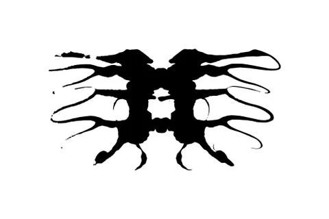 Rorschach inkblot test illustration, random symmetrical ink abstract ink stains. Illustrazione stock