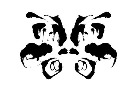 Rorschach inkblot test illustration, random symmetrical ink abstract ink stains. Stock Illustration