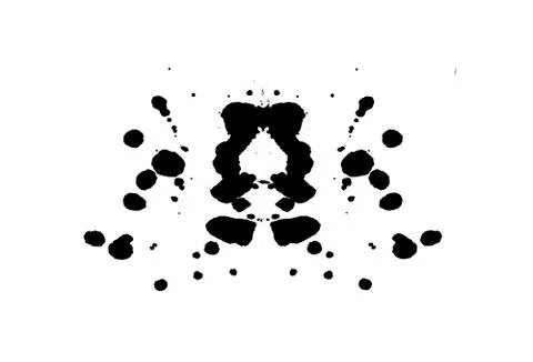 Rorschach inkblot test illustration, random symmetrical abstract ink stains. Stock Illustration