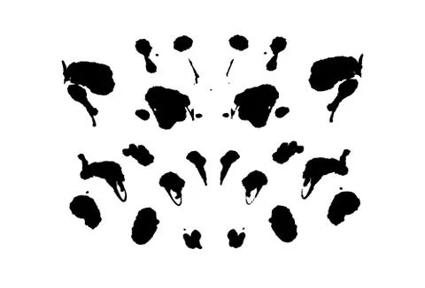Rorschach inkblot test illustration, random symmetrical abstract ink stains. Stock Illustration