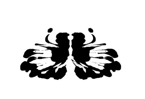Rorschach inkblot test illustration, random symmetrical abstract ink stains. Stock Illustration