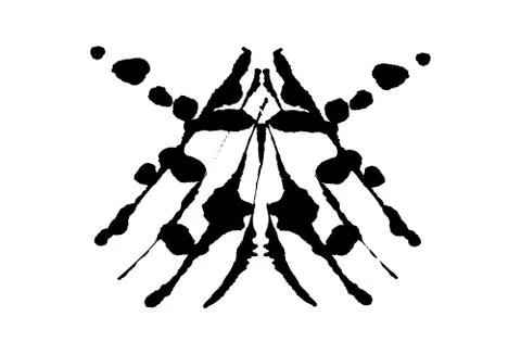 Rorschach inkblot test illustration, random symmetrical abstract ink stains. Stock Illustration