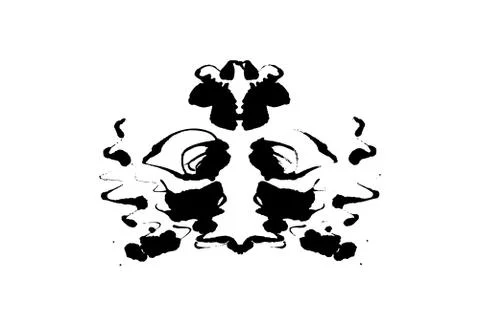 Rorschach inkblot test illustration, random symmetrical abstract ink stains. Stock Illustration