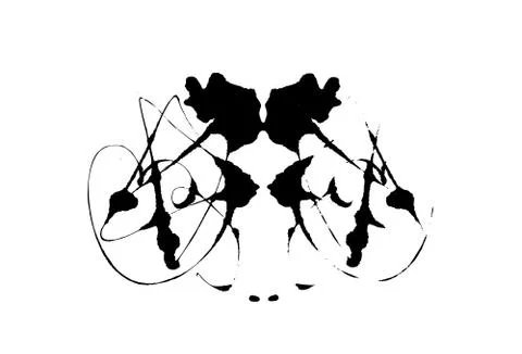 Rorschach inkblot test illustration, random symmetrical abstract ink stains. Stock Illustration