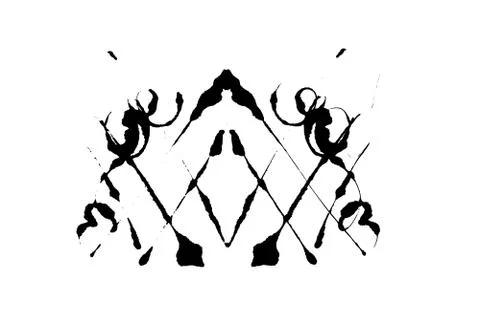 Rorschach inkblot test illustration, random symmetrical abstract ink stains. Stock Illustration