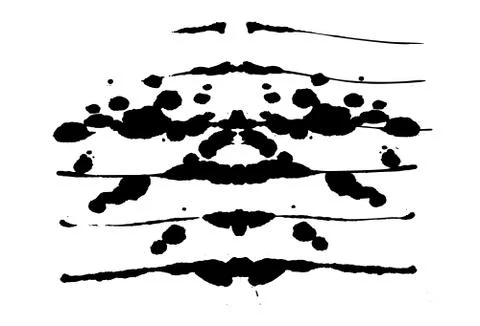 Rorschach inkblot test illustration, random symmetrical abstract ink stains. Stock Illustration