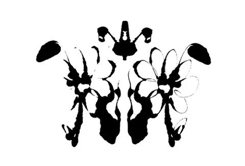 Rorschach inkblot test illustration, random symmetrical abstract ink stains. Stock Illustration
