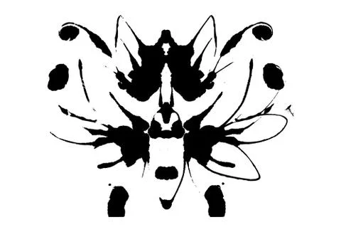 Rorschach inkblot test illustration, random symmetrical abstract ink stains. Stock Illustration