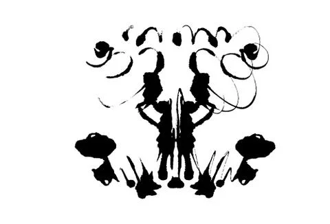 Rorschach inkblot test illustration, random symmetrical abstract ink stains. Stock Illustration