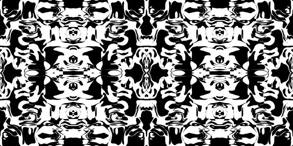 Rorschach Test Ink Blot Texture. Seamless Monochrome Darkness Pattern Backgro Stock Illustration