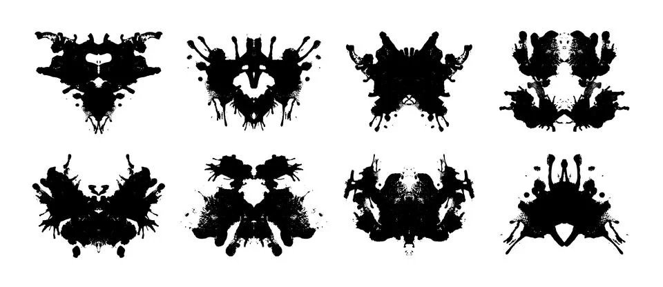 Rorschach test inkblots set isolated on white Illustrazione stock