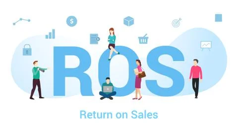 Ros return on sales concept with big word or text and team people with modern Stock Illustration