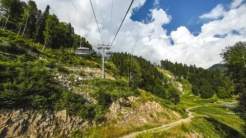 Rosa Khutor Cable Car Over the Caucasus Mountains Stock Photos