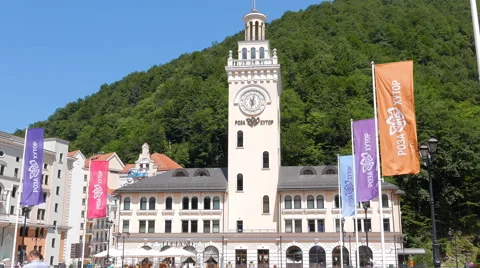 Rosa Khutor, Clock Tower, Sochi, Russia. 4K Video stock 52776123