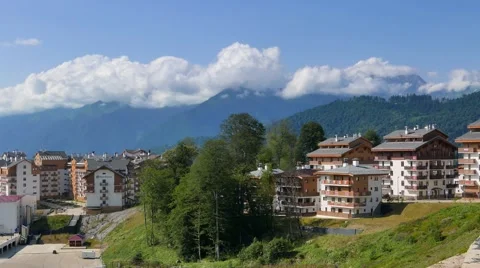 Rosa Khutor, Shelter Panda. Olympic Village. Sochi, Russia.. 1280x720 Stock Footage 52814176