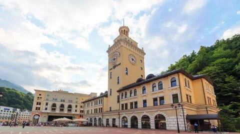 Rosa Khutor Tower Clock. HDR. Time Lapse. Sochi, Russia. 1280x720 스톡 동영상 54265247