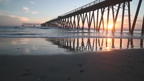 Rosarito Beach Waves Lapping Pier Sunset Stock Footage 273744827