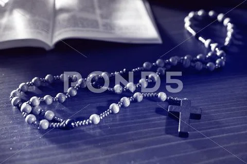 Rosary And Bible Stock Photos