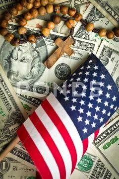 Rosary beads with american flag Stock Photos