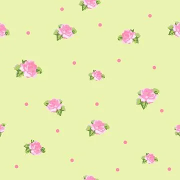 Rose and dots,  seamless pattern Stock Illustration