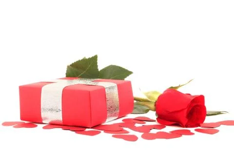 Rose and gift 库存照片