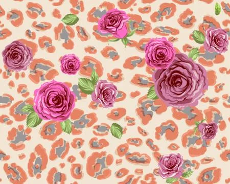 Rose and leopard pattern Illustrazione stock