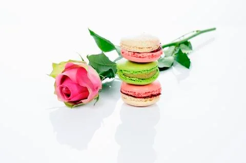 Rose and macarons Stock Photos