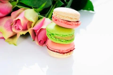 Rose and macarons Stock Photos