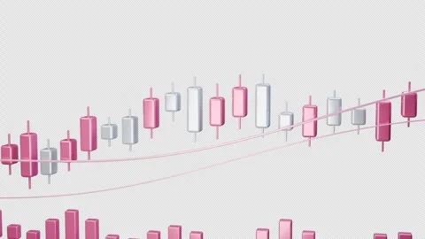 Rose and Silver Candlestick Chart Oblique View - Transparent 4K Loop Video stock 347595681