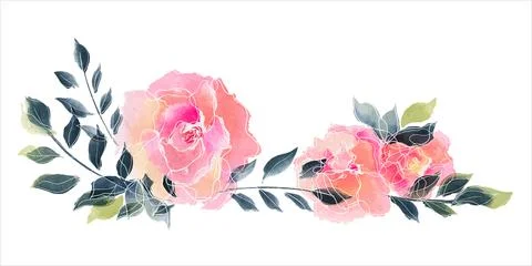 Rose and Willow Vignette Stock Illustration