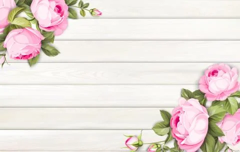 Rose background for your design. Flower on wooden background with empty space Stock Illustration