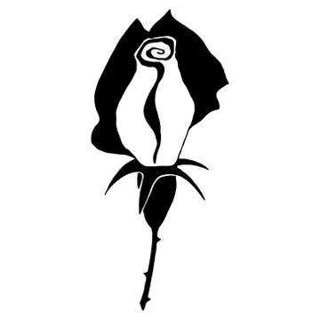 Rose blooming icon. Vector illustration of a rose bud with leaves. Hand drawn Stock Illustration