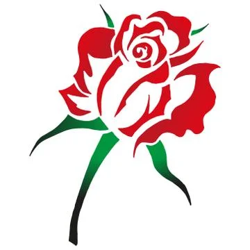 Rose blooming icon. Vector illustration of a rose bud with leaves. Hand drawn Stock Illustration