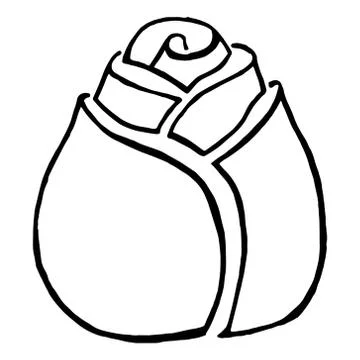 Rose blooming icon. Vector illustration of a rose bud with leaves. Hand drawn Stock Illustration