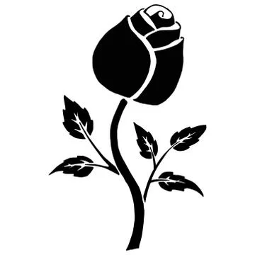 Rose blooming icon. Vector illustration of a rose bud with leaves. Hand drawn Illustrazione stock