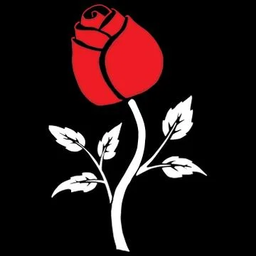 Rose blooming icon. Vector illustration of a rose bud with leaves. Hand drawn Stock Illustration