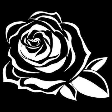 Rose blooming icon. Vector illustration of a rose bud with leaves. Hand drawn Stock Illustration