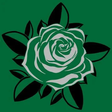 Rose blooming icon. Vector illustration of a rose bud with leaves. Hand drawn Stock Illustration