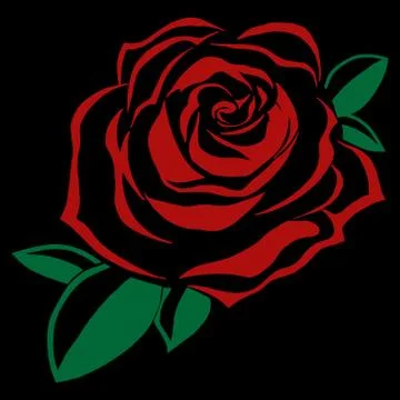 Rose blooming icon. Vector illustration of a rose bud with leaves. Hand drawn Stock Illustration