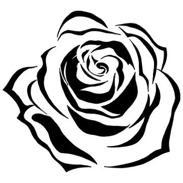 Rose blooming icon. Vector illustration of a rose bud with leaves. Hand drawn Stock Illustration
