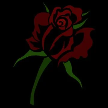Rose blooming icon. Vector illustration of a rose bud with leaves. Hand drawn Stock Illustration