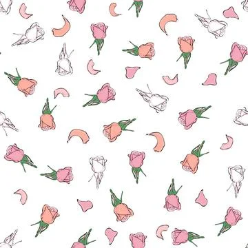 Rose buds seamless pattern. Confetti, cosmetics, wedding beautiful floral bac 库存插图